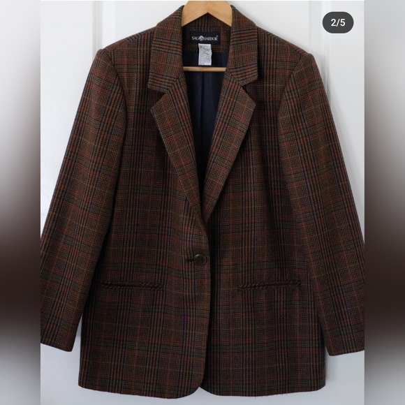 Vintage Sag Harbor 90's Brown Checkered/Plaid Blazer in Size 16W - Picture 1 of 2